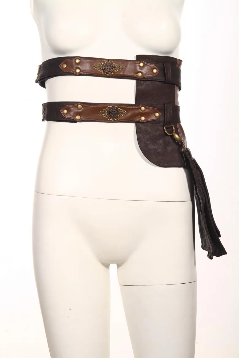 

RQ Series Steampunk Gothic New Lady Solid Coffee Waist Belt With Pockets PU Leather Waist Belts SP092