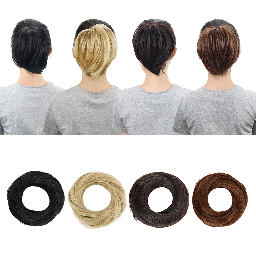 

Synthetic Straight Donut Chignon Hair Bun Hairpieces Extensions Black Brown Blonde Chignon Hair Bun Wig For Women Heat Resistant