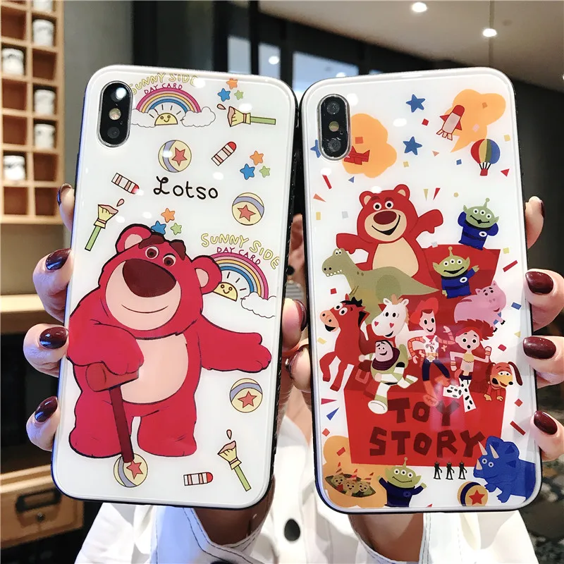 Мультфильм для iPhone6s 7 8 закаленное стекло чехол iPhone X Xs XR Max маленький белый край