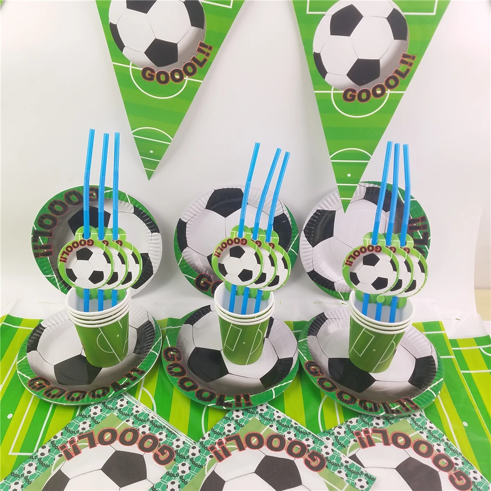 

61pcs/lot Football theme birthday party tableware set Napkin Cups Tablecloth Flag straw Kids Favor Boys Party Decoration
