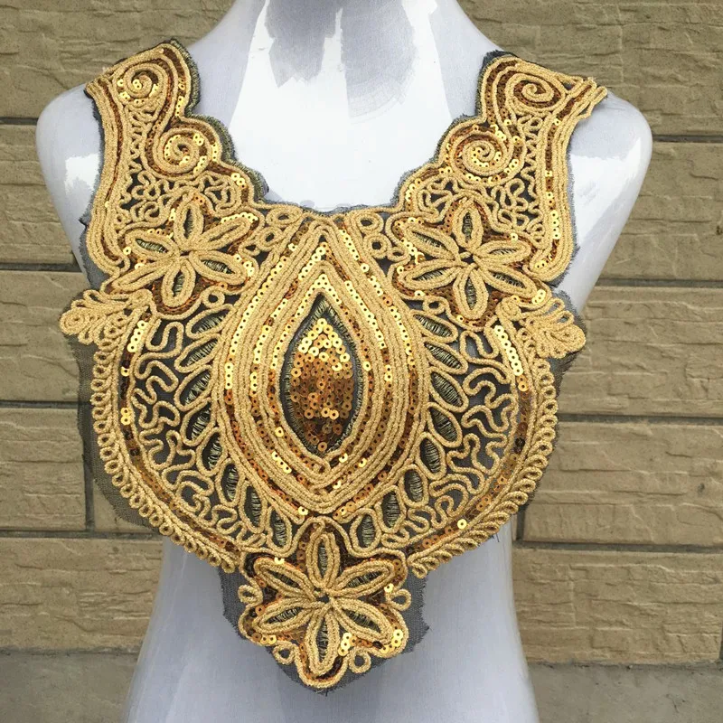 1 шт. центральный воротник в форме сердца блестки Цветочная вышивка аппликация