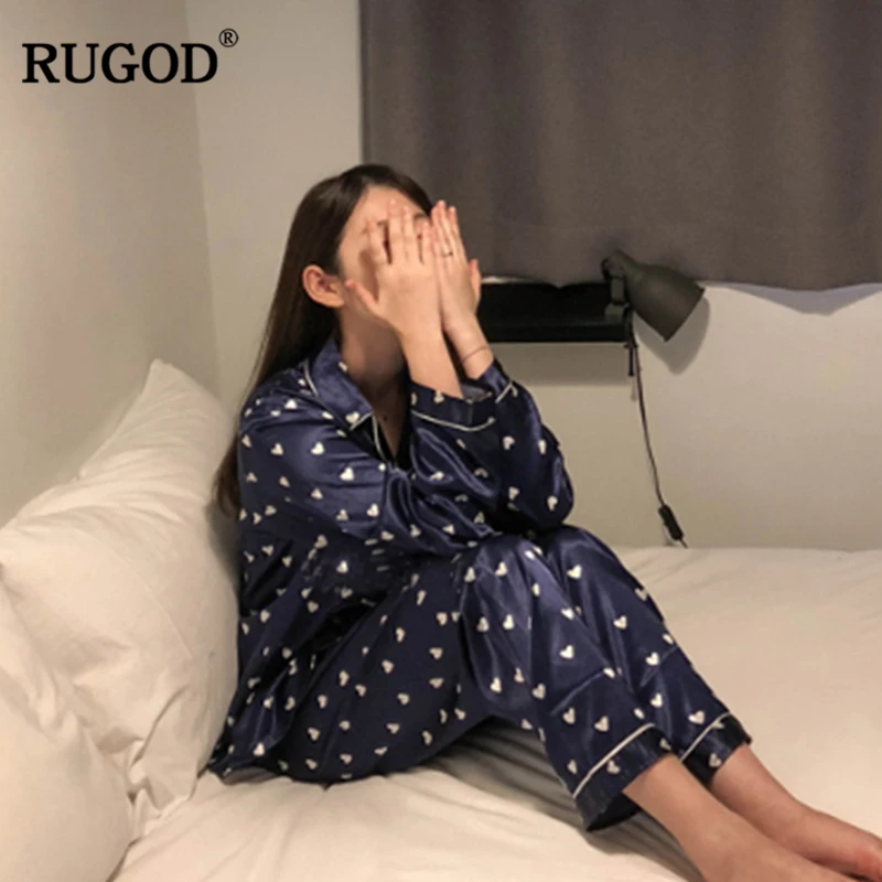 RUGOD Новые повседневные Женский комплект 2 шт. костюмы глянцевый шелк с длинным