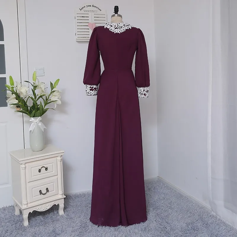 Новинка фиолетовые мусульманские Вечерние платья а-силуэта шифоновые кружевные