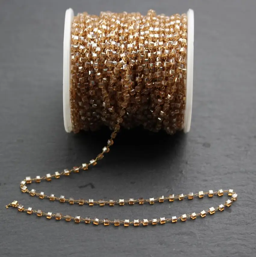 

2 мм, 5 метров, гладкие граненые кубические формы стеклянные бусины цепи для сережек, проволочные обернутые латунные звенья браслет ожерелье...
