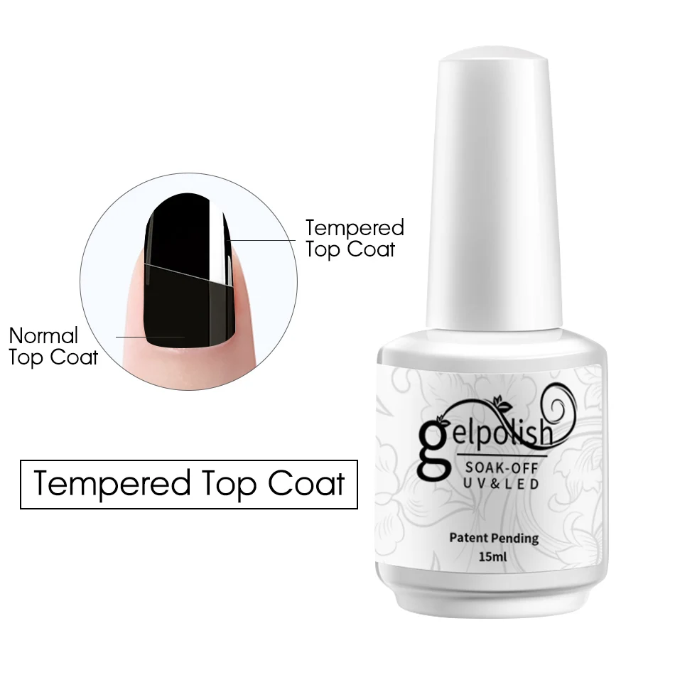 Tempered Top Coat ROHWXY Гель-лак для ногтей 15 мл Светодиодный УФ-основа и верхнее покрытие стойкий закаленный маникюрный Топ усиленный гель для ногтей лак - Цвет: Tempered Top Coat