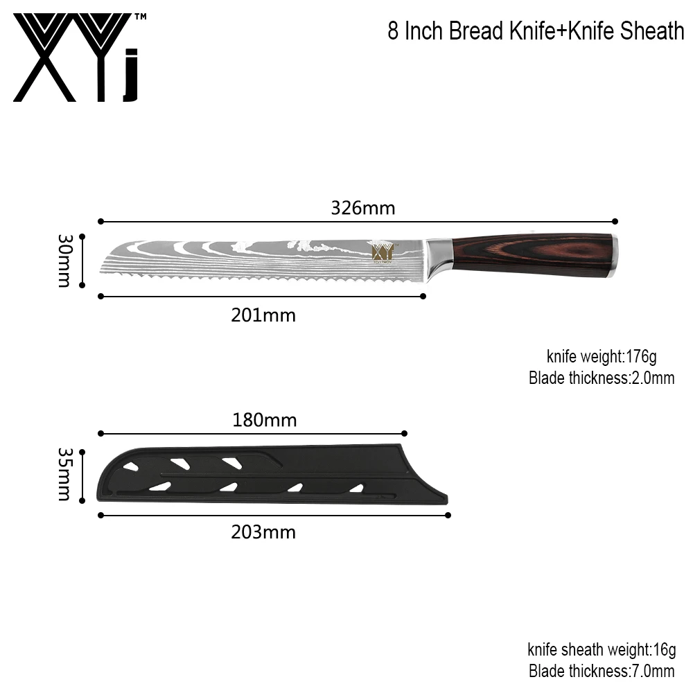 XYj Japanese Style Bread Knife Stainless Steel Kitchen Cleaver Chef's High Carbon Baking Knives Professional Chef | Дом и сад
