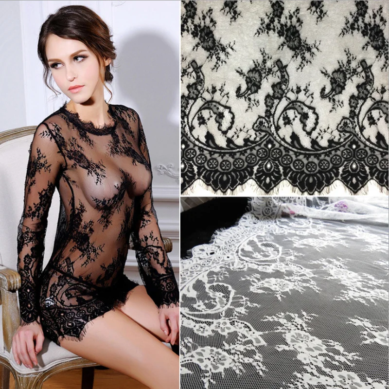 

150*150CM or 150*300CM Eyelash Chantilly Lace Traditional Wedding Lace Fabric White Black Table Cloth DIY Crafts