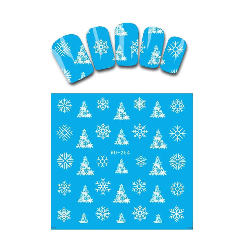 

Nail Sticker WATER DECAL FLOWER CHRISTMAS XMAS WHITE SNOW FLAKE WINTER RU254-259