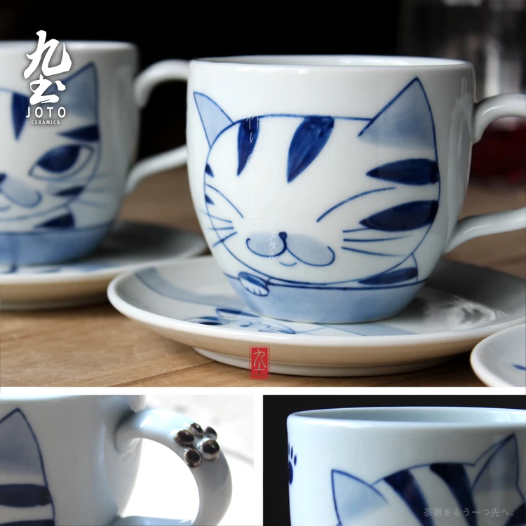 Дизайнерская ручная роспись милых кошек чашки блюдца чашка для чая и кофе с