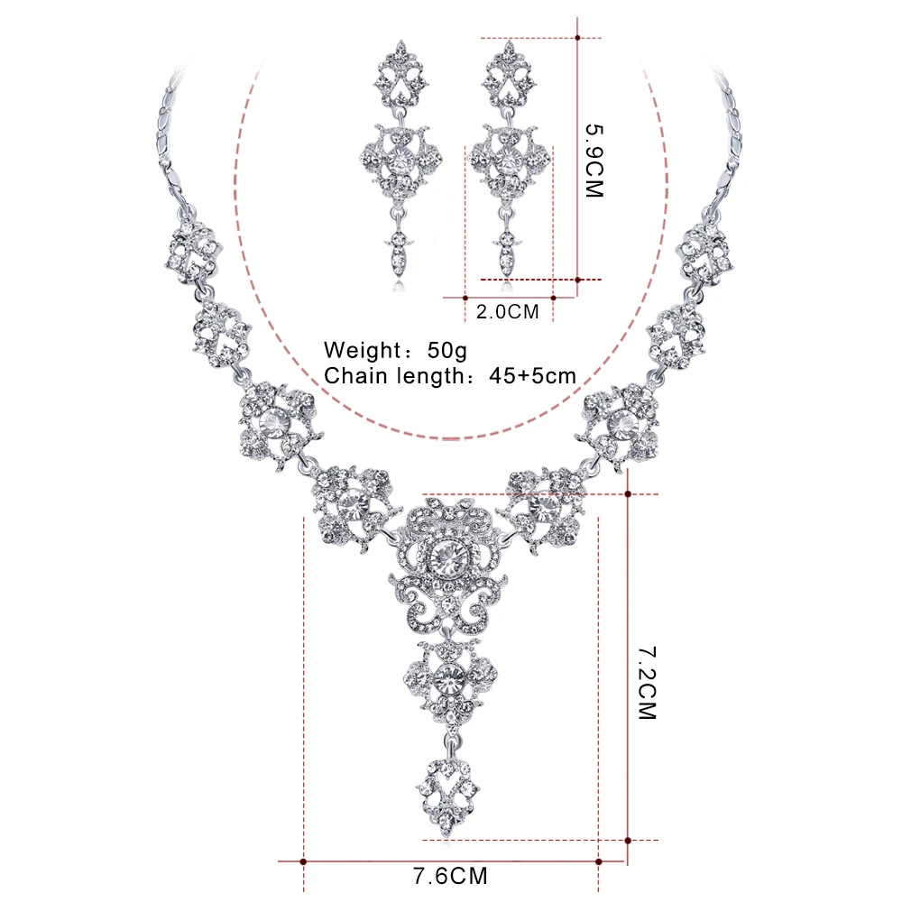 Bridal Wedding Rhinestone Luxury Fashion High Quality Bride jewelry Women Geometric Necklace Earrings Jewelry Set | Украшения и