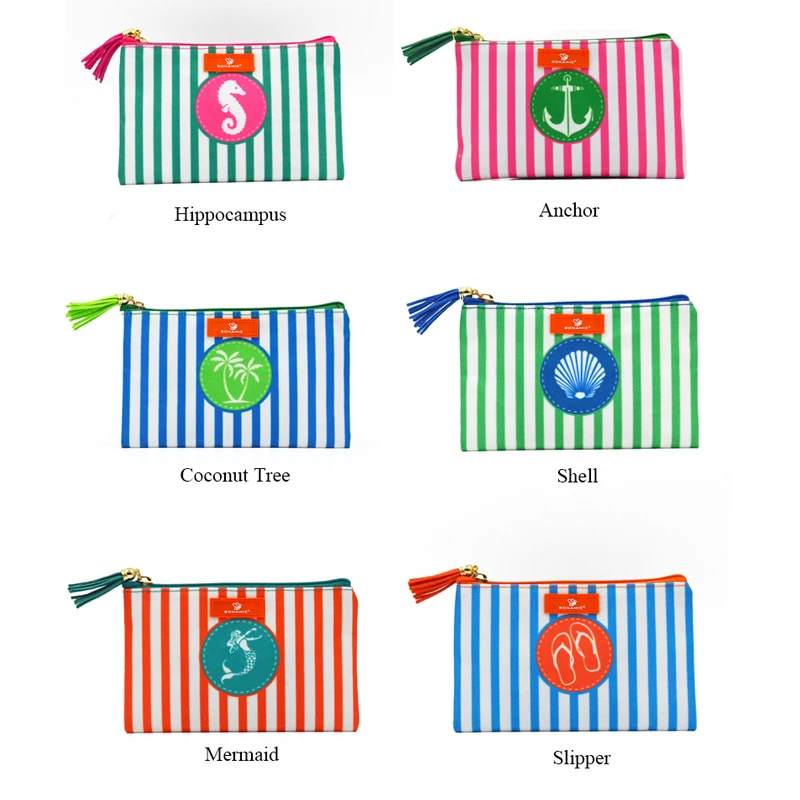 Женская косметичка в полоску с кисточкой|brand cosmetic bags|cosmetic bagcosmetic bag brand |