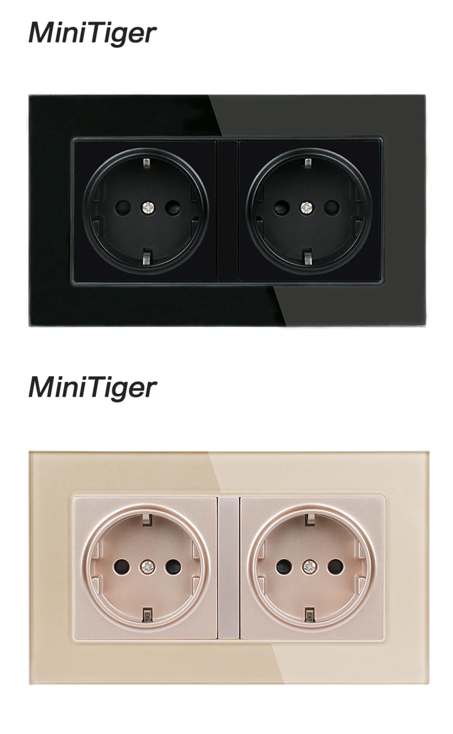 Minitiger 16А двойная настенная розетка стандарта ЕС Хрустальная стеклянная панель розетка с заземлением с детской защитной дверью серый черный