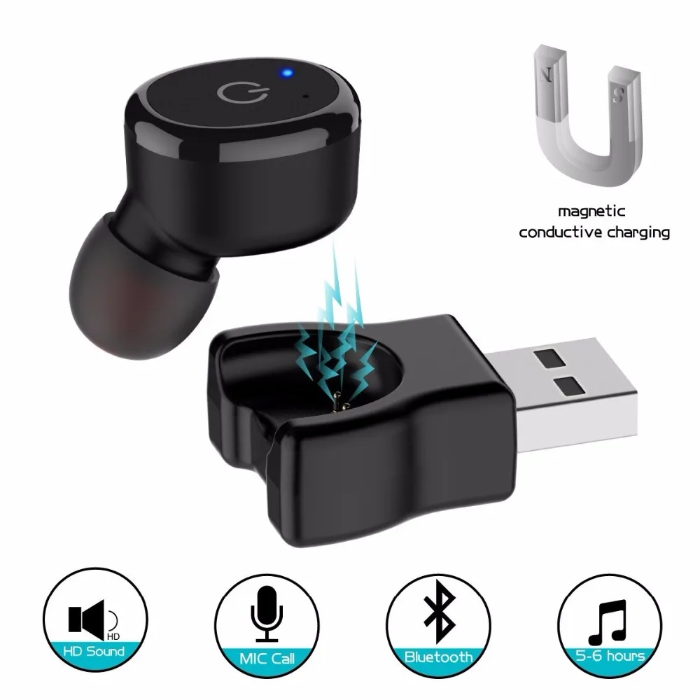 Невидимые Bluetooth наушники IP68 Водонепроницаемые Bluetooth беспроводные наушники 6H Playtime с микрофоном для iPhone Android Phone