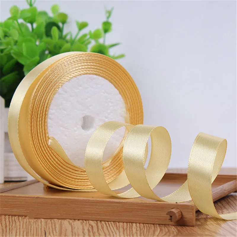 light gold 25 ярдов/рулон атласных лент подарочная упаковка Рождество украшения ленты DIY лук ленты для поделок упаковка поставки(15 мм - Цвет: light gold