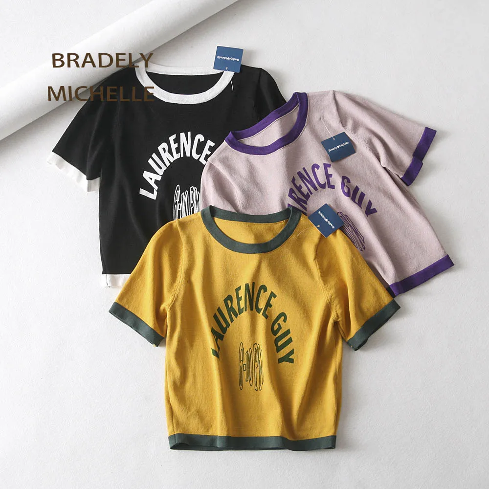BRADELY MICHELLE коллекция 2018 года модный винтажный мягкий кроп-топ с круглым вырезом и