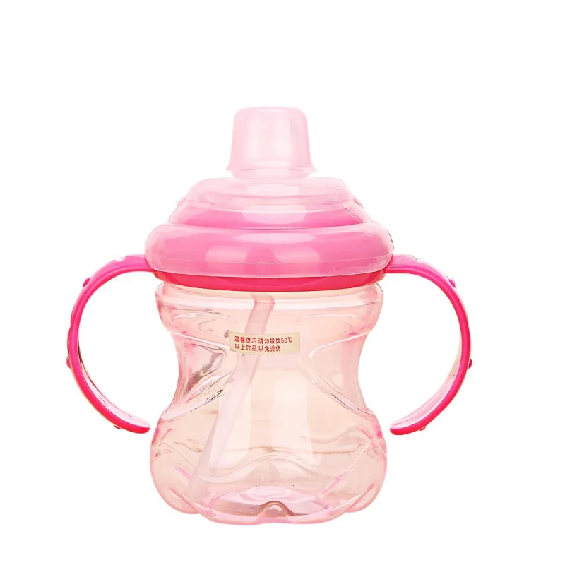

260ml Cute Baby Bottle Kids Spill-proof Sippy Cup Children Learning Feeding Drinking Water With Straw Dual Handles Bottle