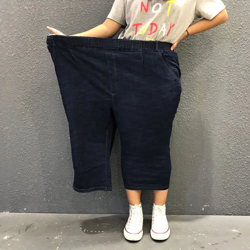 Женские джинсы капри размера плюс 10XL 9XL 8XL узкие эластичные Стрейчевые с высокой