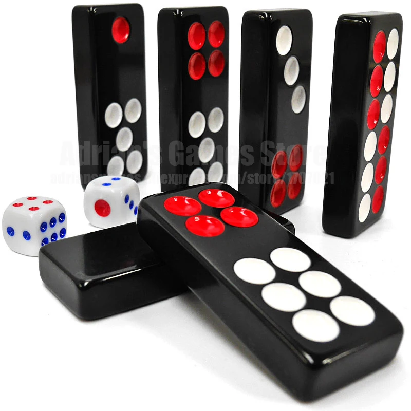 Pai-dominó negro de 4 tamaños, dominó con 2 dados, juego de mesa, juegos de dominó, Tabuleiro de Jogos, 32 Uds.