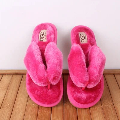 pink Распродажа; сезон лето-осень; женские домашние плюшевые тапочки с мехом; женские Вьетнамки; zapatos de mujer; обувь на плоской подошве - Цвет: pink