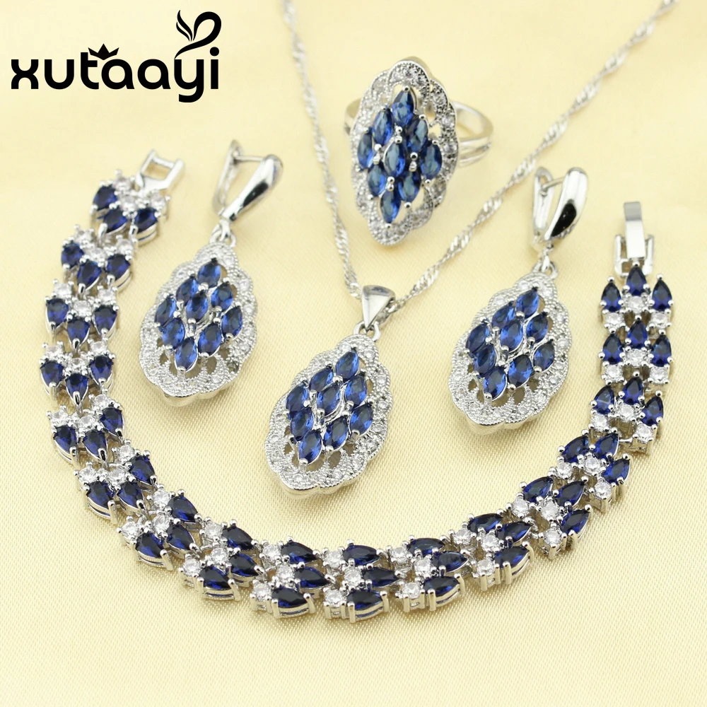 XUTAATI набор ювелирных изделий из серебра 4 шт. серьги с фиолетовым цирконием кольцо