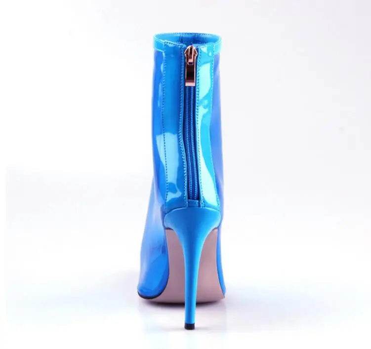 Пикантные синие люминесцентные Женская 2018 ботильоны с острым носком из