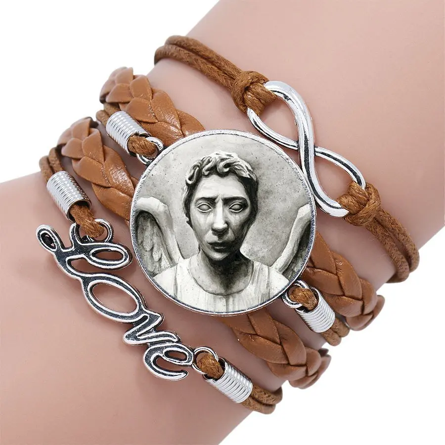 Женский Многослойный черный/коричневый кожаный браслет винтажное ювелирное