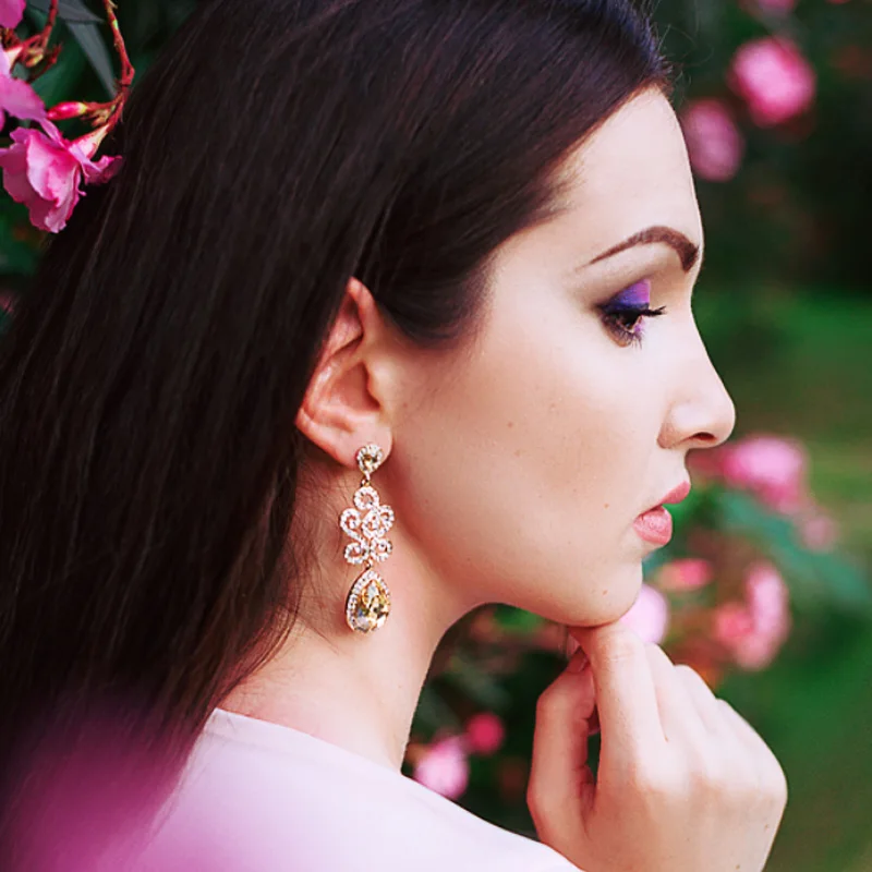 Вод падения серебра свадебные серьги длинные мотаться горный хрусталь для