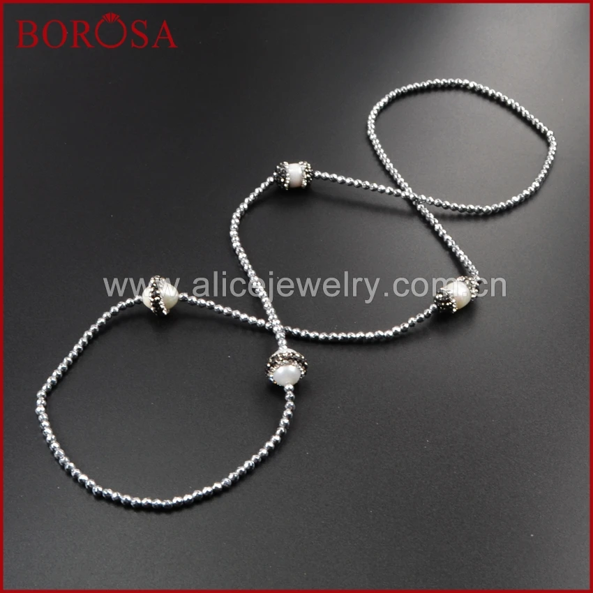 BOROSA Four натуральное жемчужное ожерелье проложить цирконы с серебряными бусинами