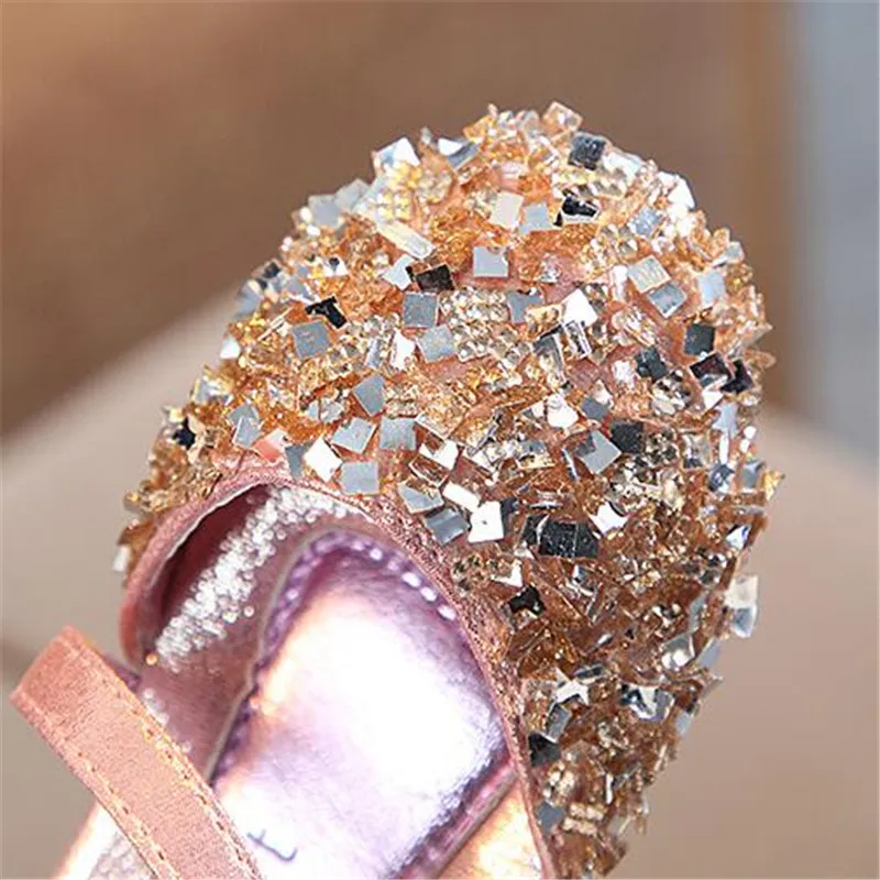 

New Spring/Summer Girls Shoes Princess Sequin Low-heeled Performance Shoes Student Kids Dance Party Kids Leather Shoes 04