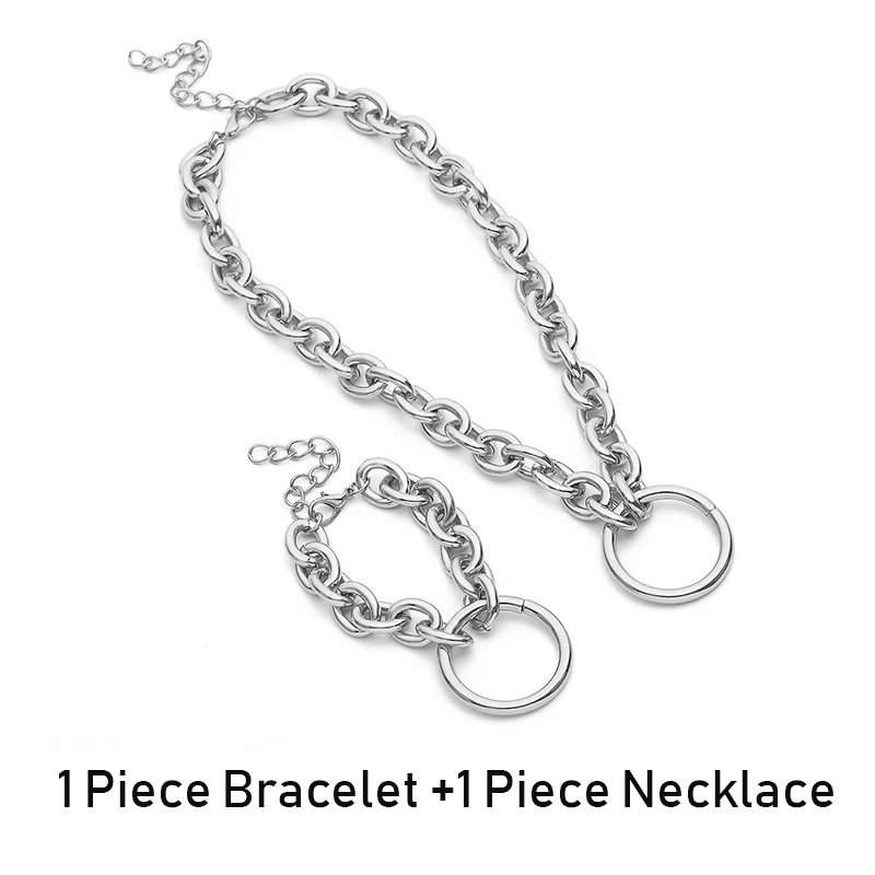 Choker and Bracelet SHIXIN Exaggerated Fashion Charms Choker Necklace Bracelet Sets Hiphop Women Jewelry Boho Cuban Link Chain Female Hippie Collier - Окраска металла: Choker and Bracelet