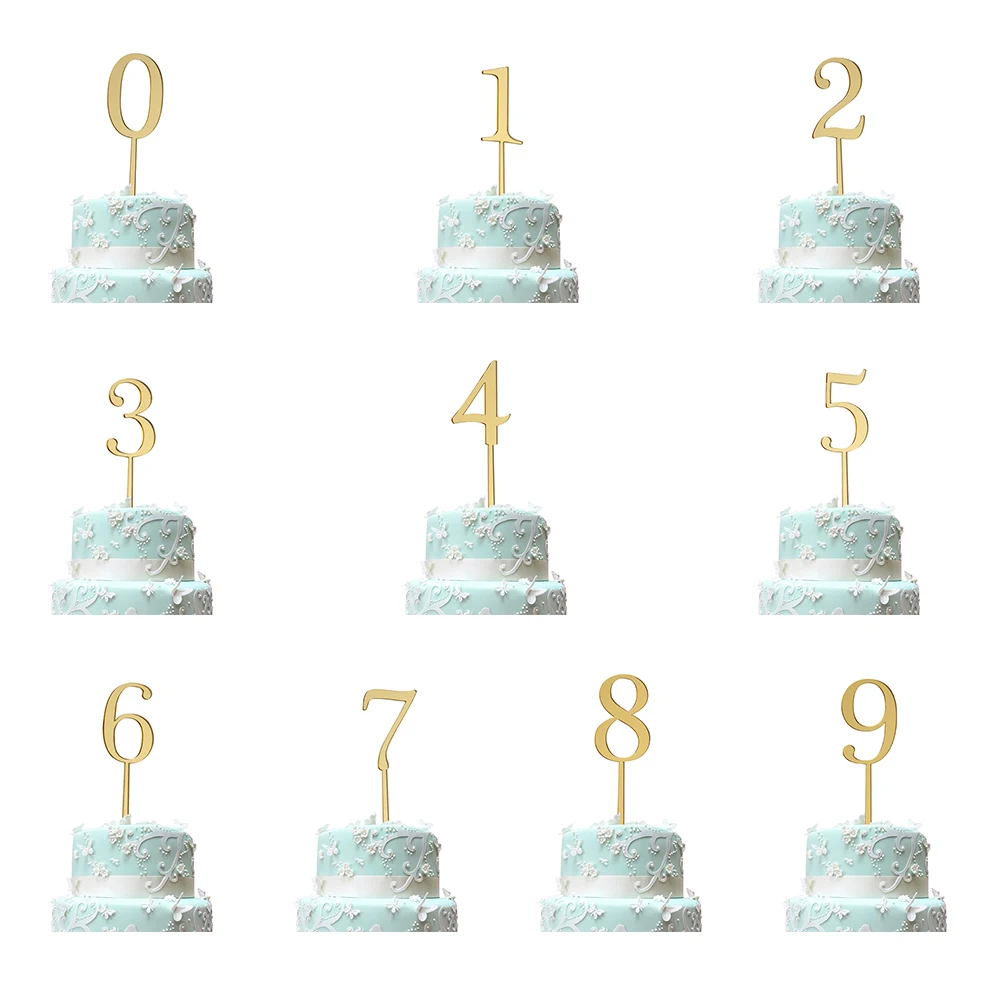 

6pcs/set New Gold Number 0 1 2 3 4 5 6 7 8 9 Birthday Cake Topper Acrylic Golden Children Birthday Annivesary Party Decoration