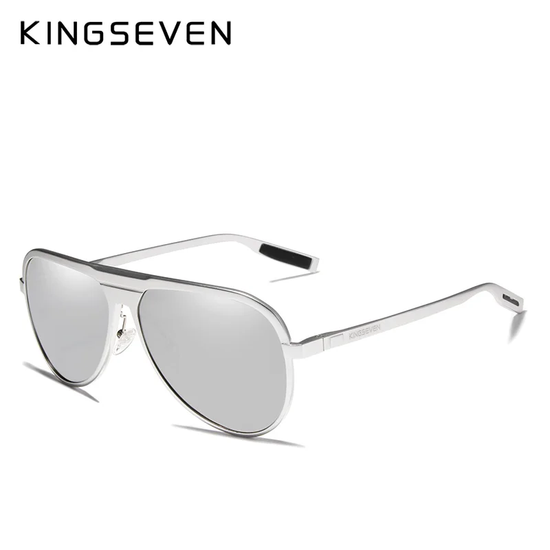 KINGSEVEN, фирменный дизайн, поляризационные мужские очки, алюминиевые роскошные солнцезащитные очки для мужчин, очки для вождения, защита от уф400 лучей - Цвет линз: Mirror Silver