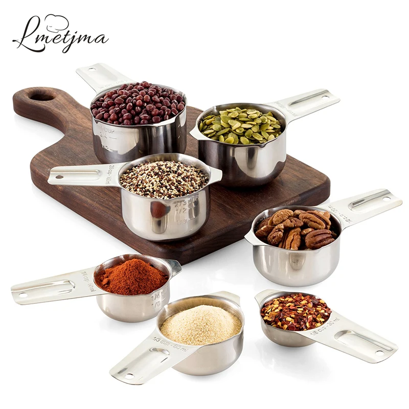 

LMETJMA 7pcs/set Measuring Cups Set Durable Single Stainless Steel 7 PCS Measuring Cups Kitchen Measuring Nesting Cups KC0920-3