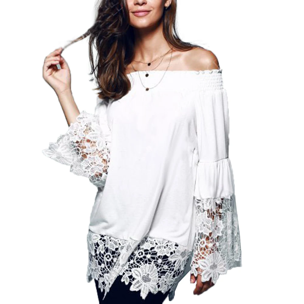 Женская кружевная блузка с рукавами-фонариками и вырезами |