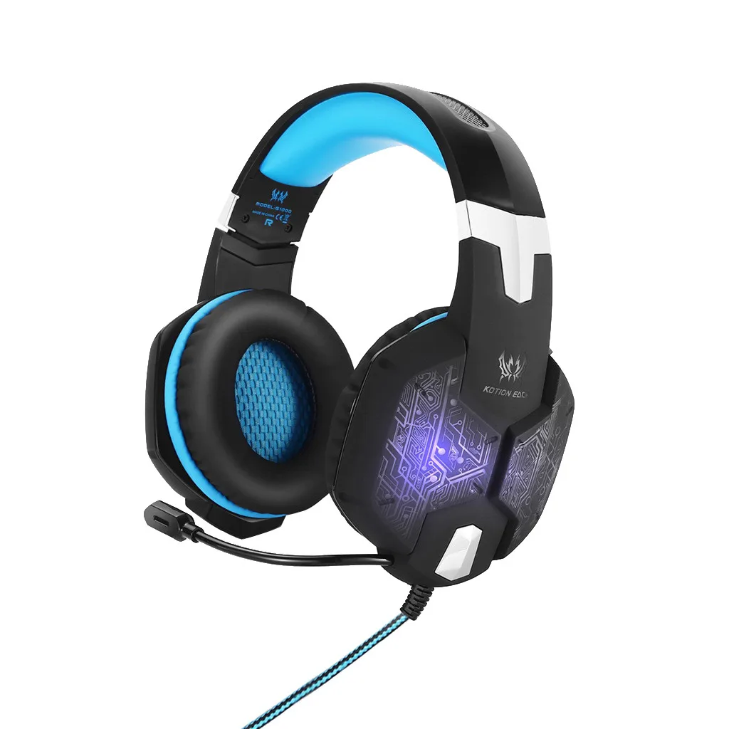 Синий KOTION EACH G1000 Проводные шокирующие басы Игровые наушники с микрофоном гарнитура - Цвет: Синий