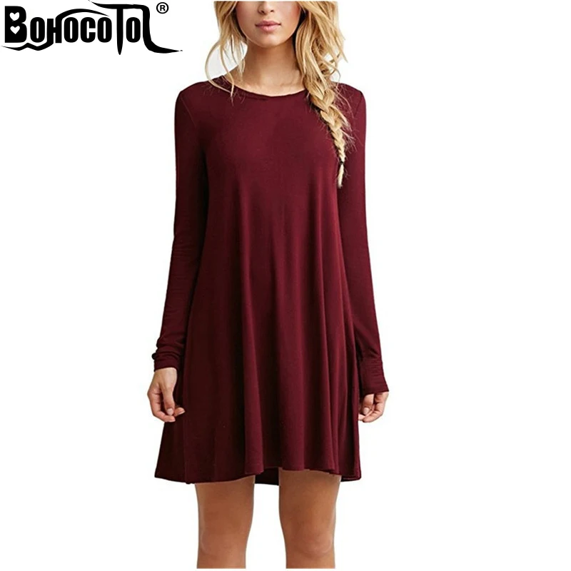 

BOHOCOTOL New 2016 Women Summer Autumn Sexy Casual Loose dress Fashion elegent Dress Vestidos Long Sleeve Dress 8 colors