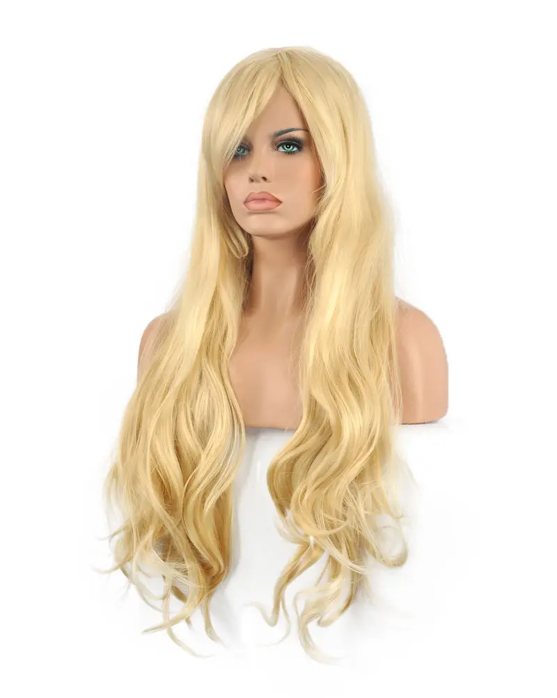 FREE SHIPPING Hot Sell!!! DIY Synthetic Heat Resistant Sexy Site Bangs Hair Curly Wigs Golden Long Girl |