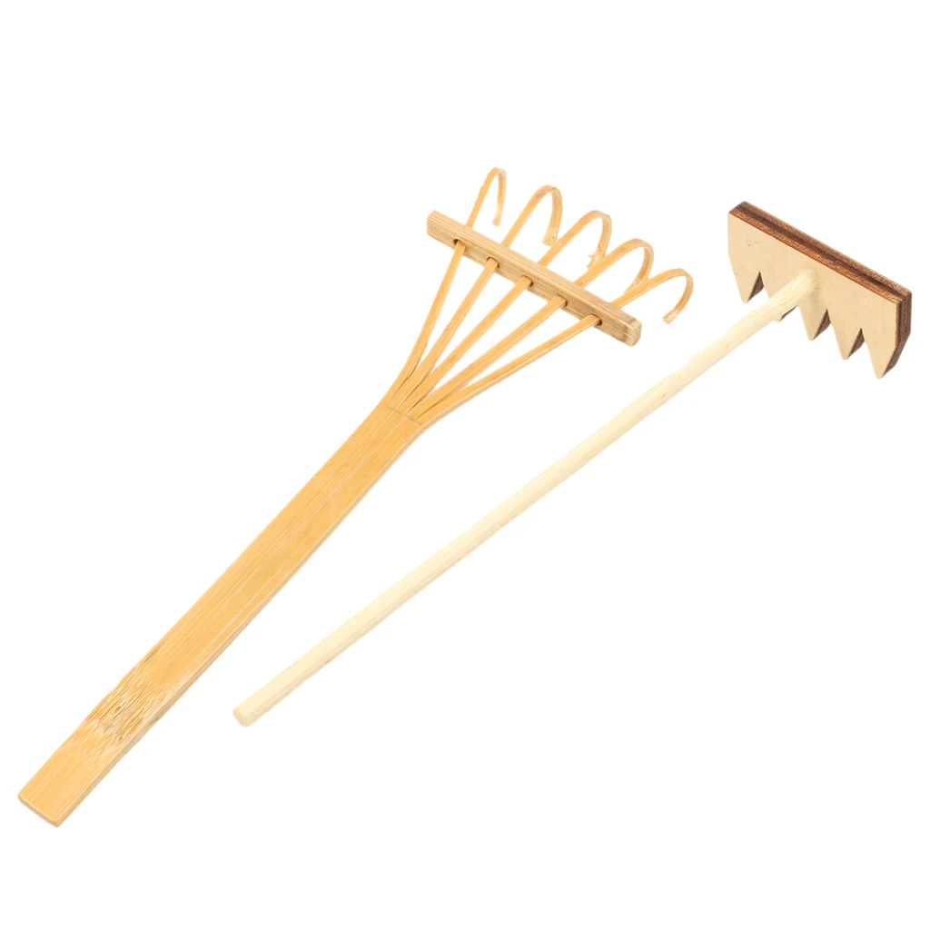Набор 2 шт миниатюрные бамбуковые грабли для кукольного домика садоводства