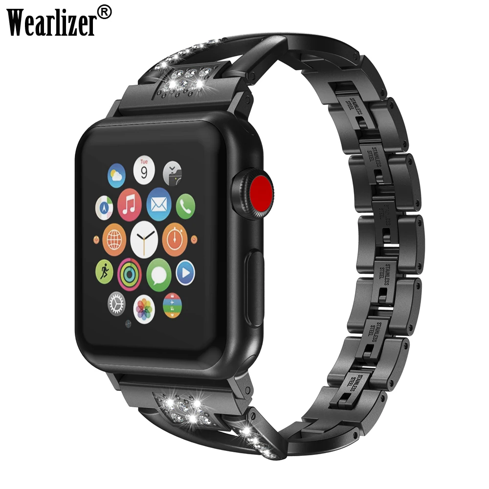 Wearlizer браслет со стразами из нержавеющей стали для Apple Watch мужские и женские
