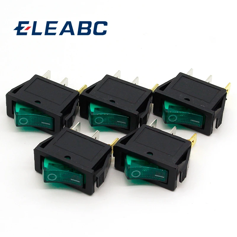 5 шт./лот Зеленый светодиод SPST 3PIN вкл./выкл. G124 рокер переключатель 15A/250 В 20A/125