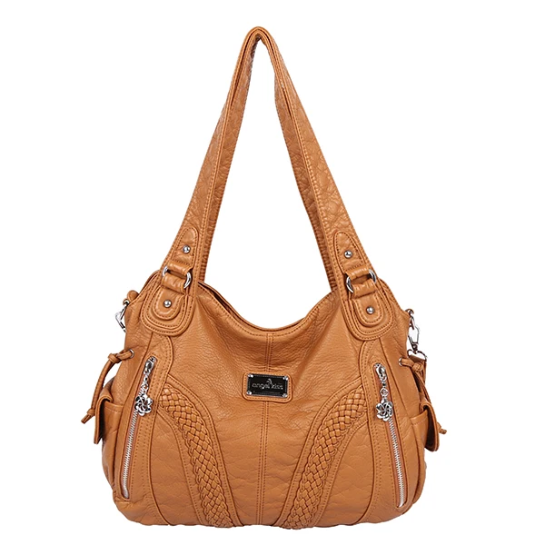 Angelkiss Для женщин Top handle Satchel Сумки Сумка Tote из стираной кожи Кошельки Сумка - Цвет: L.Brown