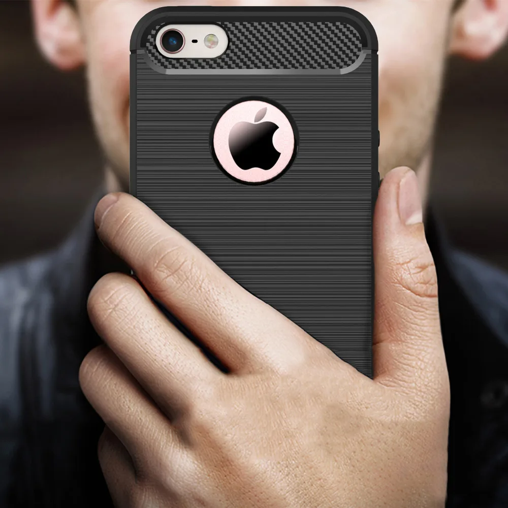 Для чехла iPhone 5S роскошный Ударопрочный Мягкий чехол из углеродного волокна ТПУ