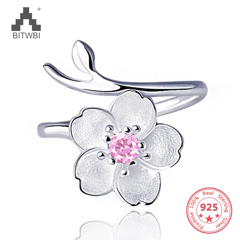 Женское регулируемое кольцо с розовым цветком из стерлингового серебра 925 пробы