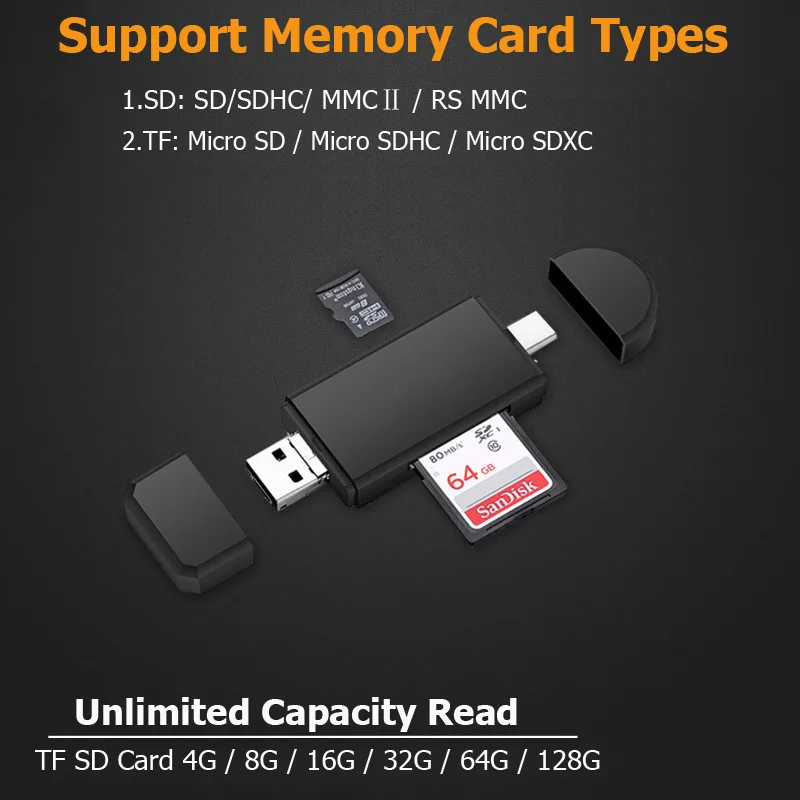 Cliry Type C micro USB 3 In 1 OTG Card Reader High-speed USB2.0 Universal TF/SD for Android Computer Extension Headers | Компьютеры и