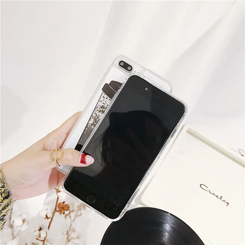JiBan For Iphone X Luxury Quicksand Glitter Case Fashion Girl Love Coffee Cup TPU Back Phone Cover iphone 6s 7 8 Plus |