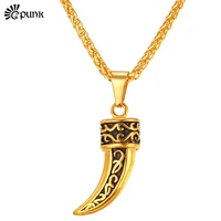 g punk rock style wolf fang european vintage pendant necklace men chain gold color stainless steel necklace p1884g