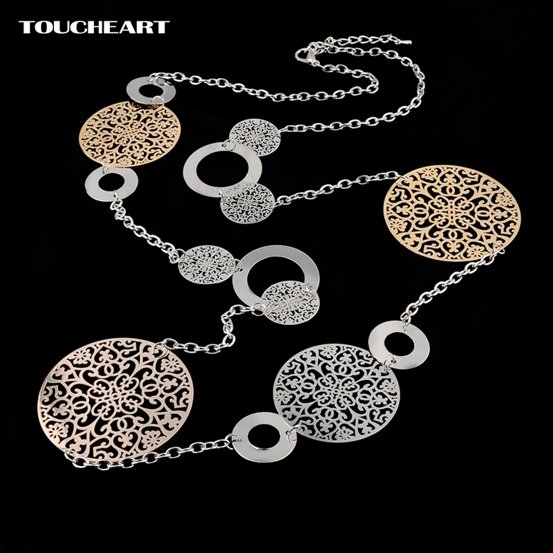 

TOUCHEART Charm Long Statement Necklaces for Women Gold color Round Necklaces & Pendants Collier Femme Ethnic Jewelry SNE150001
