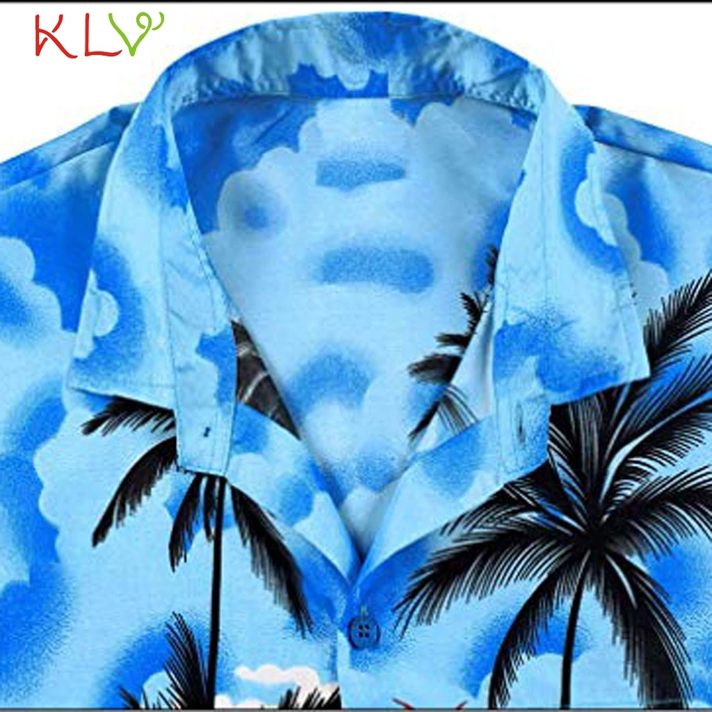 

Blouse Shirt Men Summer V Neck Hawaiian Print Fashion Casual Top Short Sleeve Beach 2019 Camisa Hombre Streetwear Clothes 19Jul1