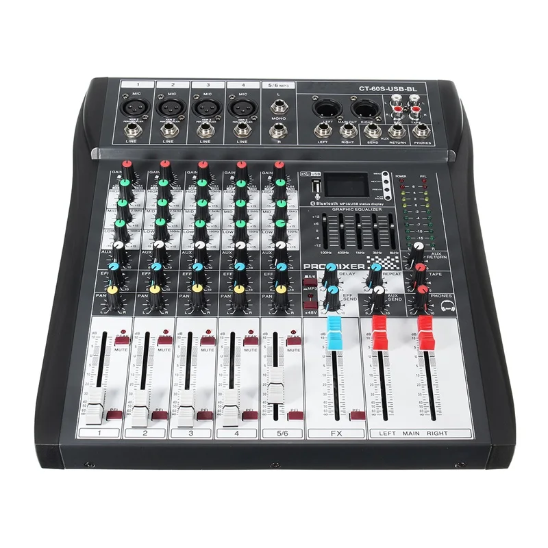 Профессиональный 6 канальный миксер LEORY металлический DJ контроллер Mezclador с USB