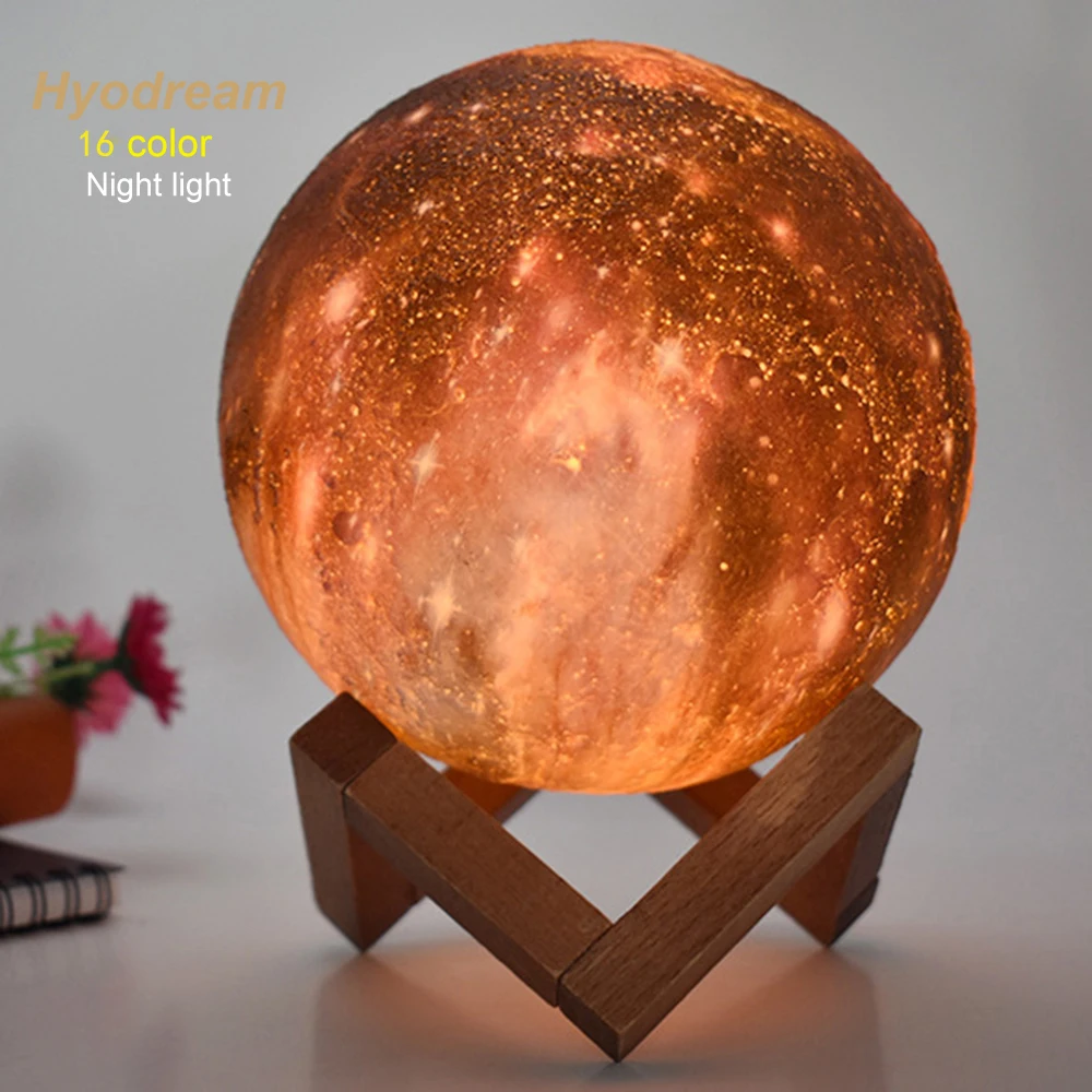 Лампа с 3D принтом HYODREAM Moon Light ночник для детей 16 цветов сменный сенсорный и пульт